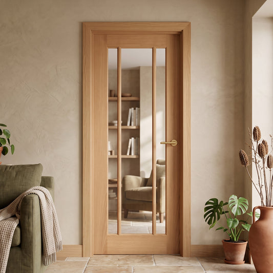 Oak Internal Fully Finished Toledo 3 Light Clear Glass Door