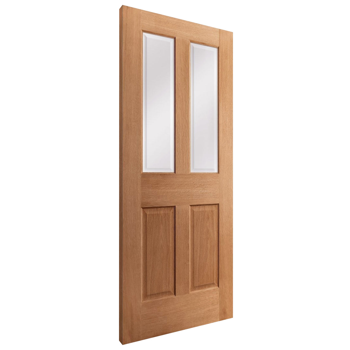 Oak Internal Fully Finished Traditional Victorian 2 Panel 2 Light Clear Bevelled Glass Door