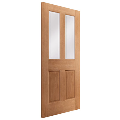 Oak Internal Fully Finished Traditional Victorian 2 Panel 2 Light Clear Bevelled Glass Door