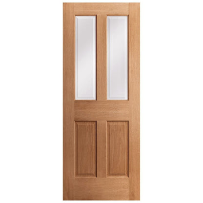 Oak Internal Fully Finished Traditional Victorian 2 Panel 2 Light Clear Bevelled Glass Door
