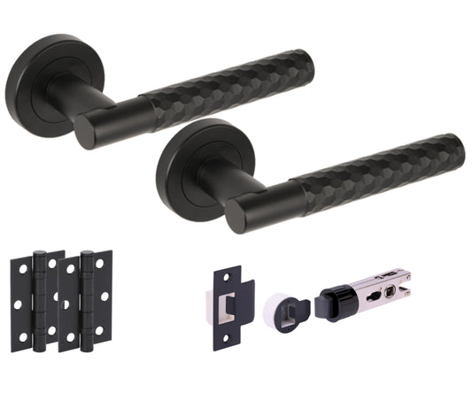 Roca Round Rose Lever Door Handle Set - Black Matt (H2877BM)