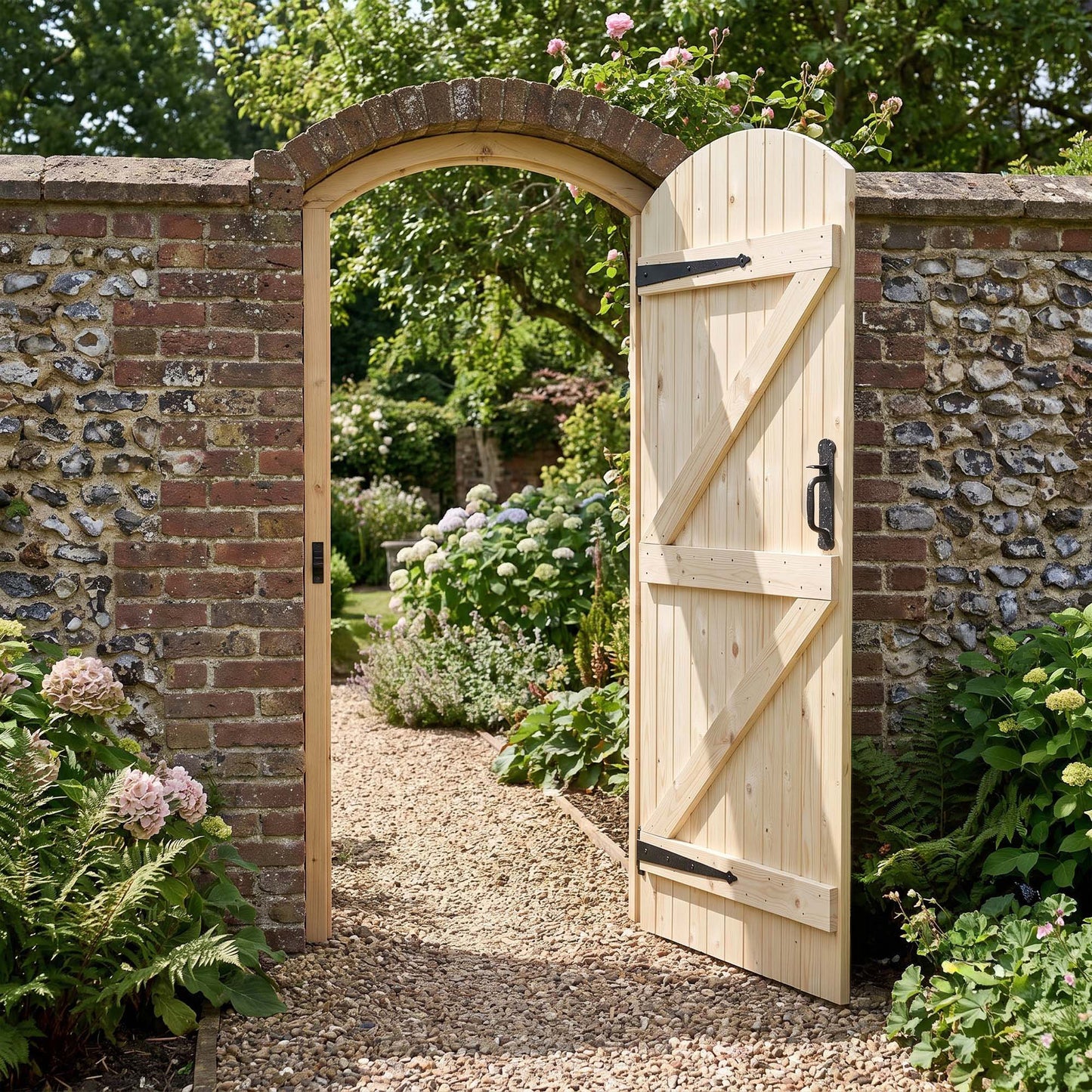 External Solid Knotty Pine Unfinished Ledged & Braced Arched Gate