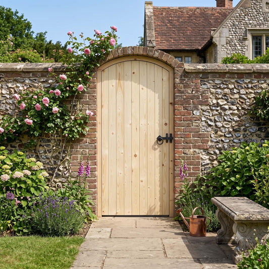 External Solid Knotty Pine Unfinished Ledged &amp; Braced Arched Gate