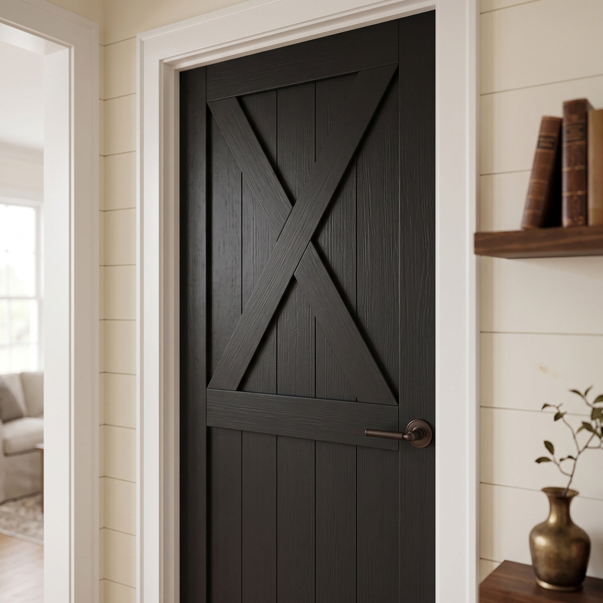 Black Internal Primed 1 Panel X Brace Barn Door