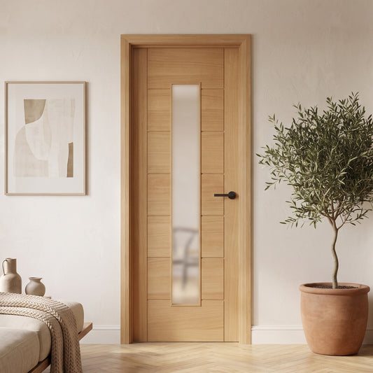 Oak Fully Finished Pedrena 1 Light Frosted Glass Made-to-Measure Internal Door