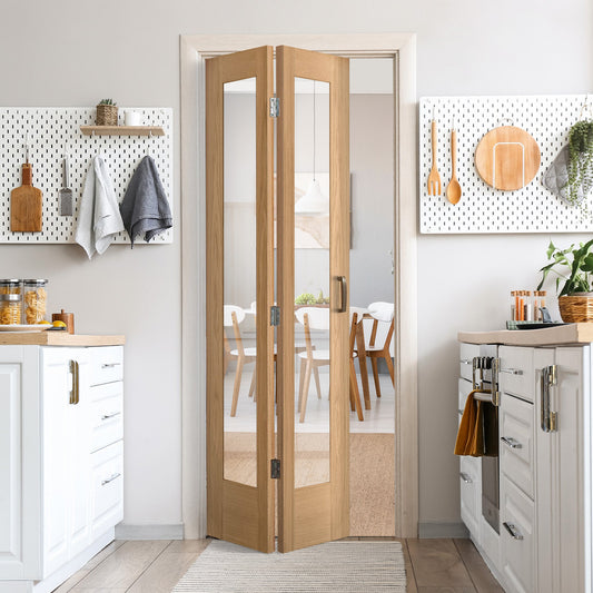 Oak Internal Fully Finished Pattern 10 1 Light Clear Glass Bi-Fold Door (122046)