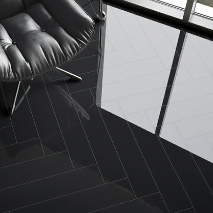 Black - Lustre Herrringbone 6mm High Gloss Luxury Vinyl Flooring (122978)