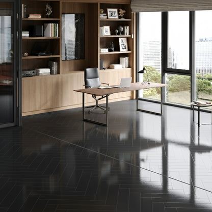 Black - Lustre Herrringbone 6mm High Gloss Luxury Vinyl Flooring (122978)