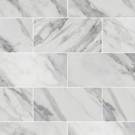 White Gloss Marble - Luxe Vision Pre-Grouted 5.5mm Stone Embossed UV Coated Sample (XT-3996)