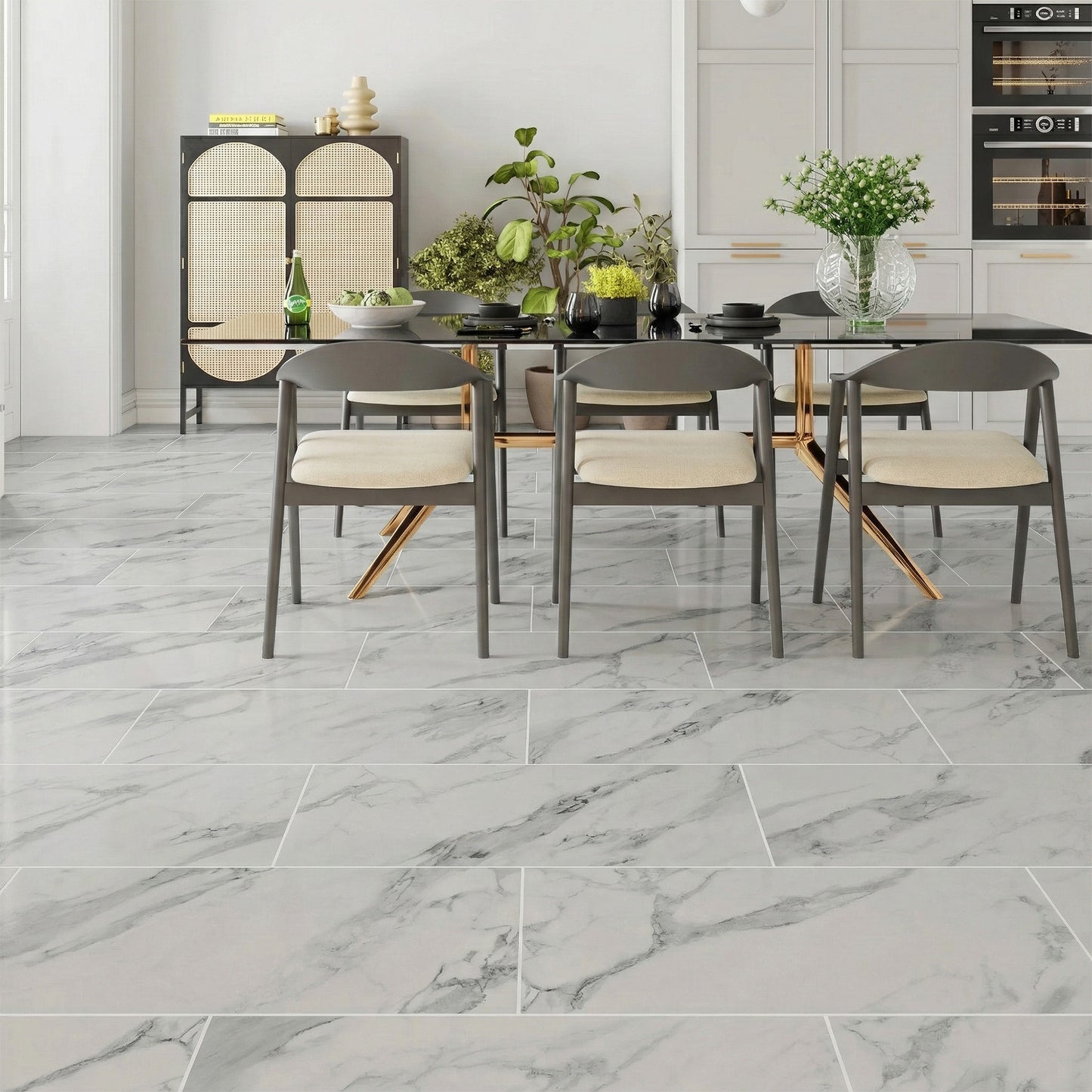 White Gloss Marble - Luxe Vision Pre-Grouted 5.5mm Stone Embossed UV Coated Rigid Core Vinyl Flooring