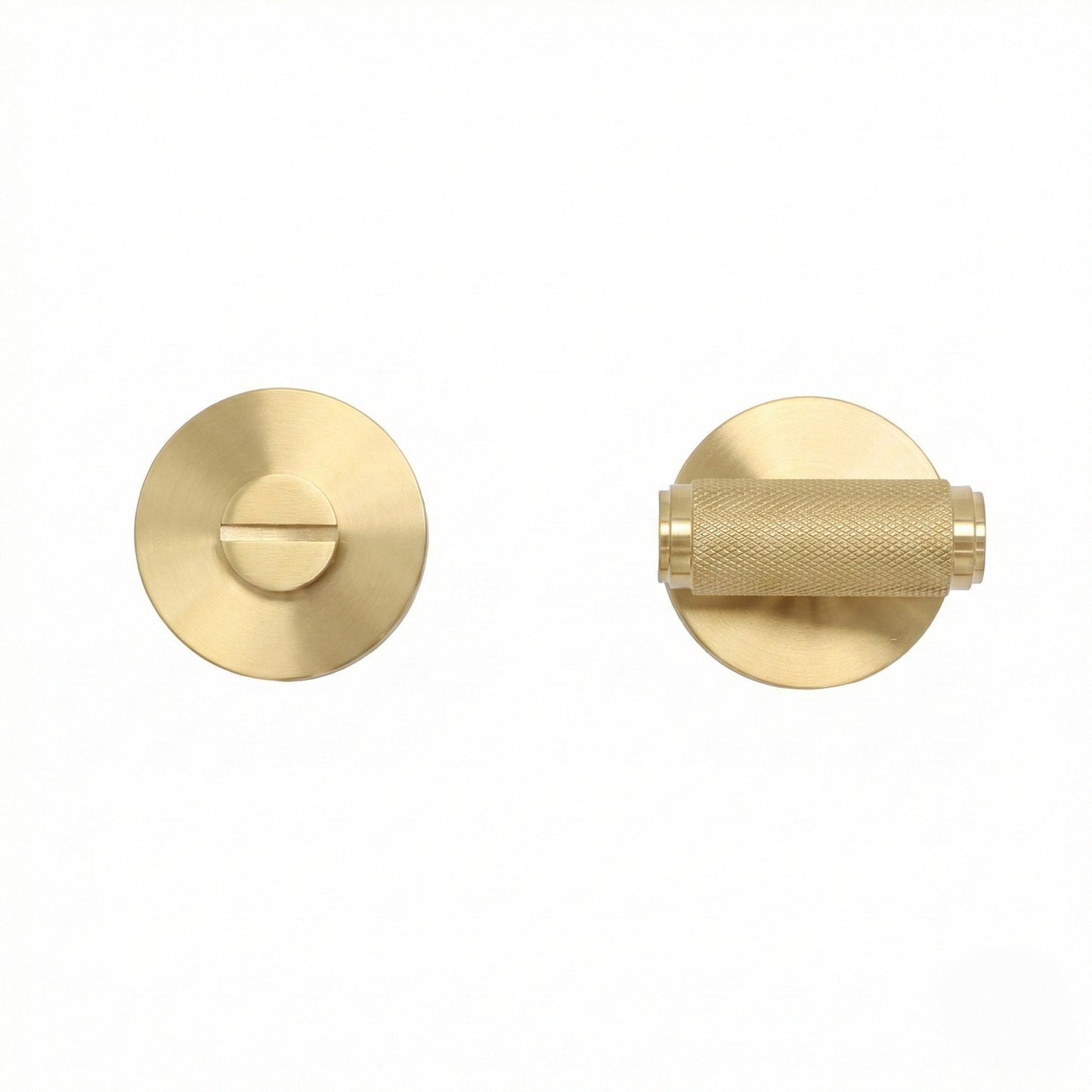 Knurled Lever on Round Rose Bathroom Door Handle Set - Satin Gold