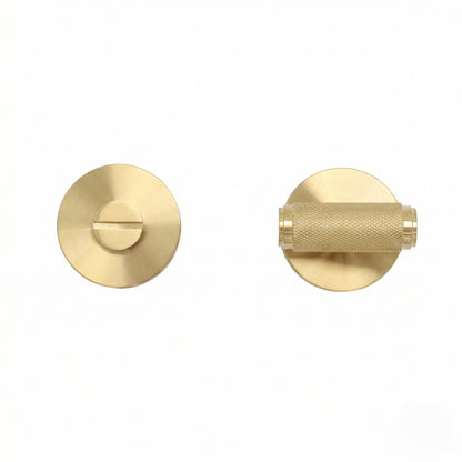 Knurled Lever on Round Rose Bathroom Door Handle Set - Satin Gold