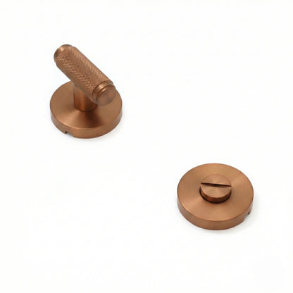 Knurled Lever on Round Rose Bathroom Door Handle Set - Rose Gold