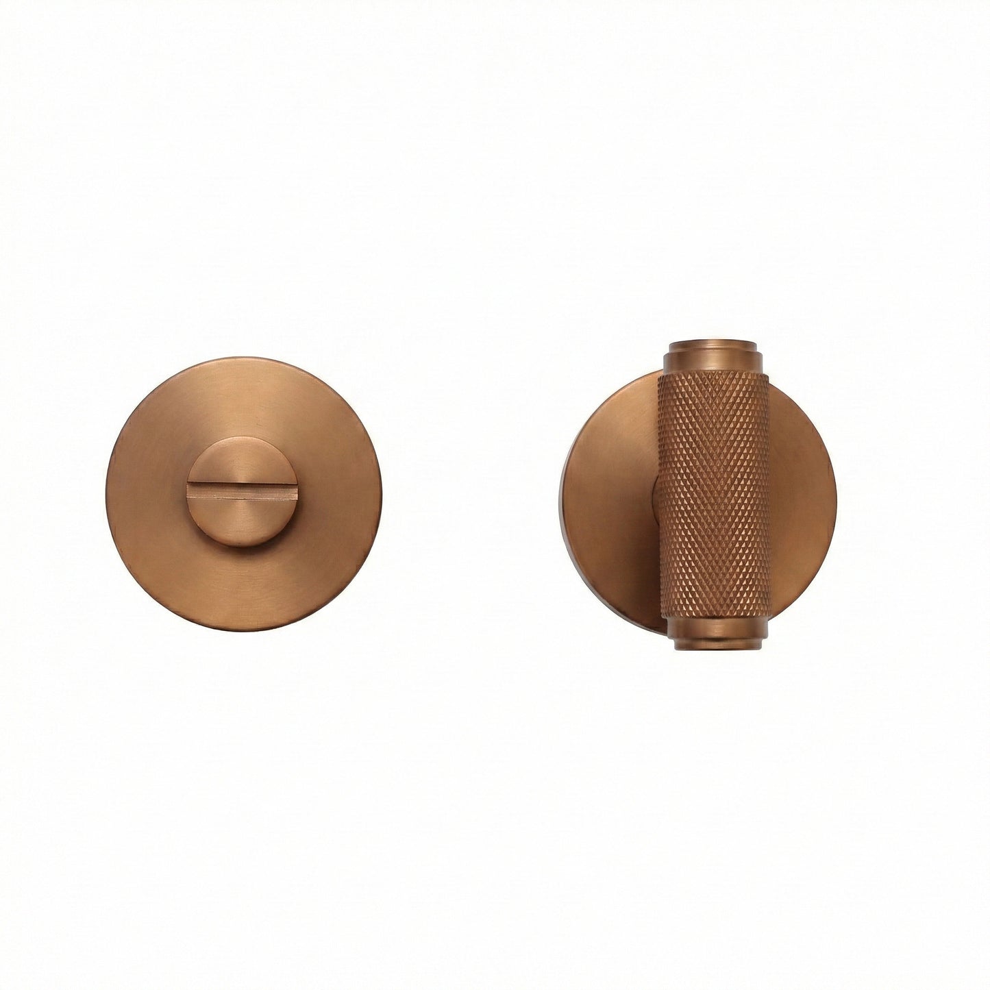 Knurled Lever on Round Rose Bathroom Door Handle Set - Rose Gold