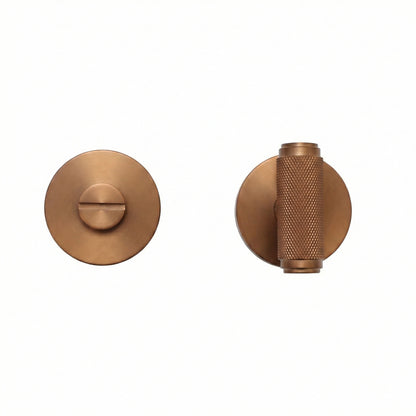 Knurled Lever on Round Rose Bathroom Door Handle Set - Rose Gold
