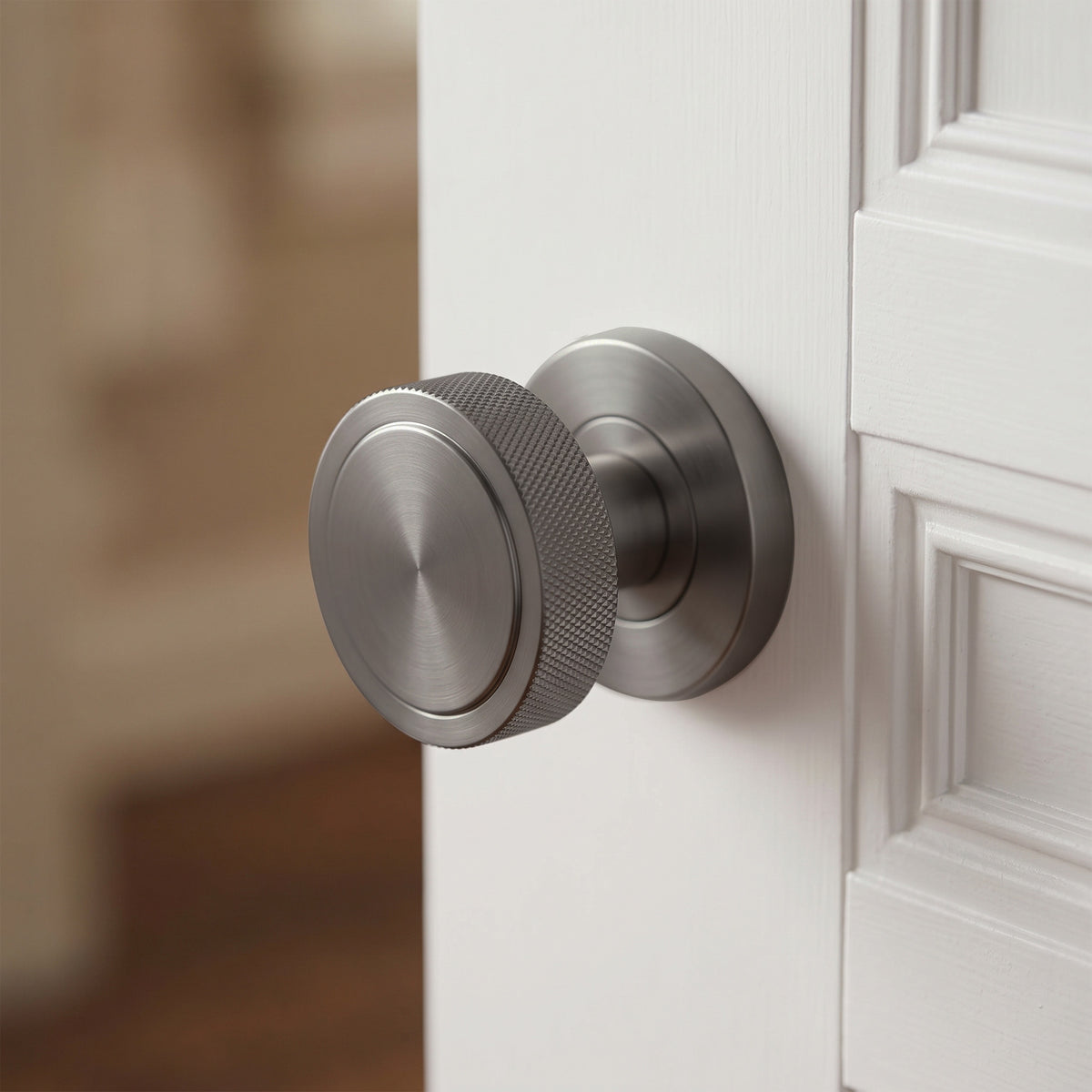 Knurled Round Rose Door Knob Set - Gun Metal