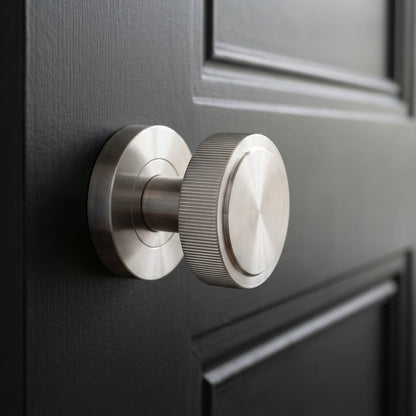 Fluted Round Rose Door Knob Set - Satin Stainless Steel