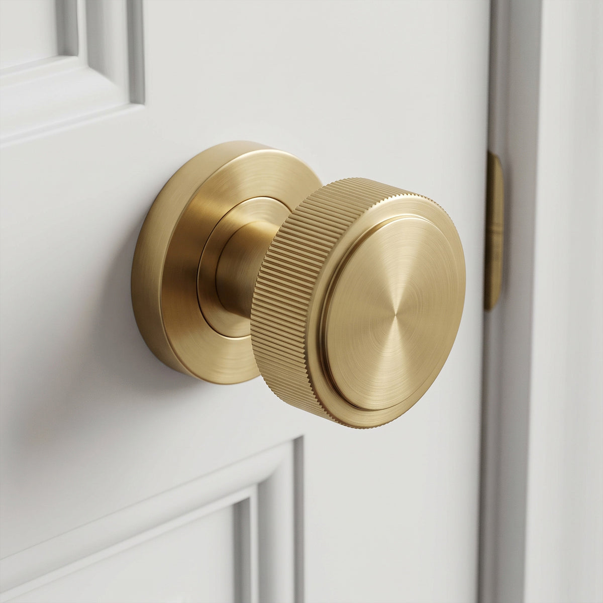 Fluted Round Rose Door Knob Set - Satin Gold