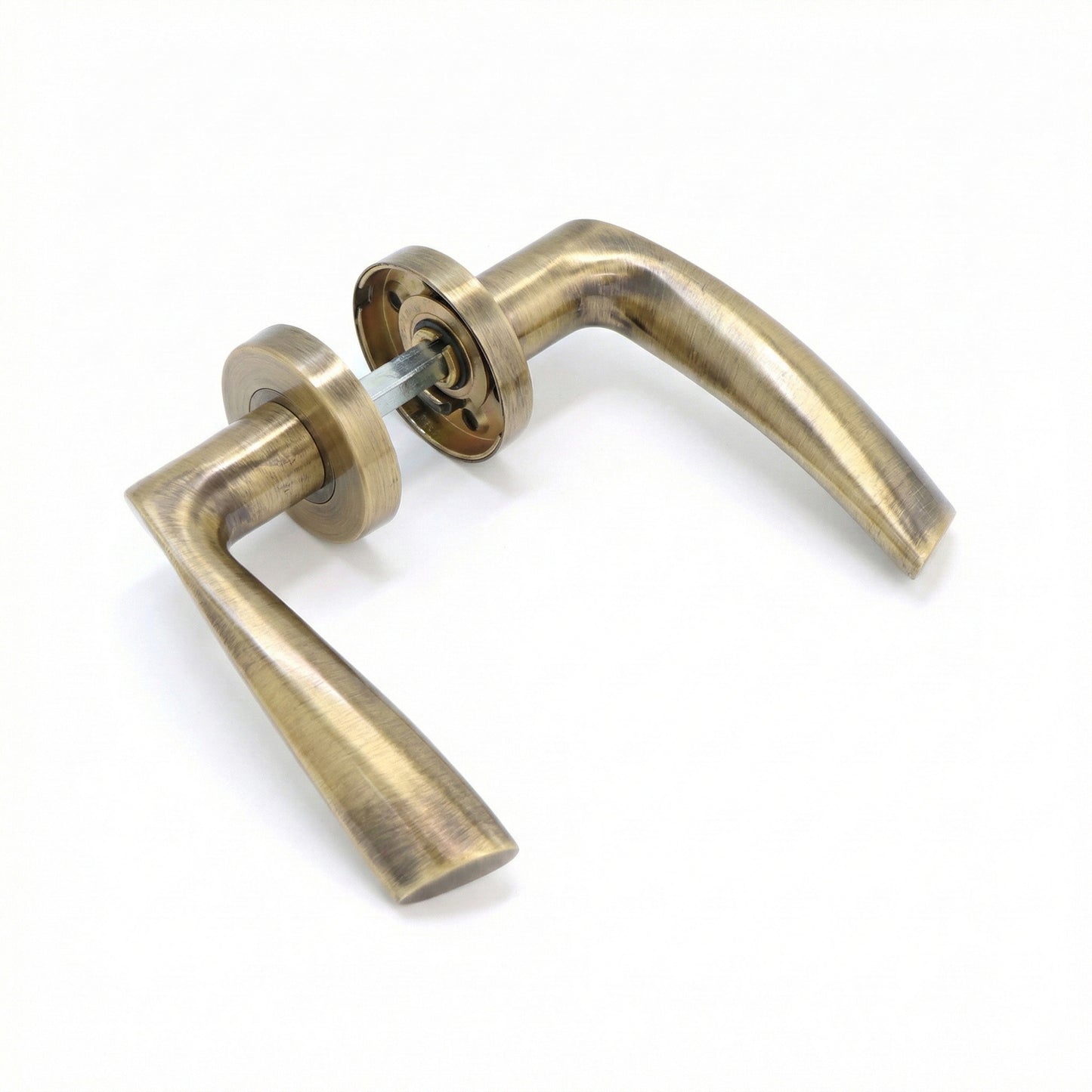 Superior Vega Lever on Round Rose Bathroom Handle Set - Antique Brass