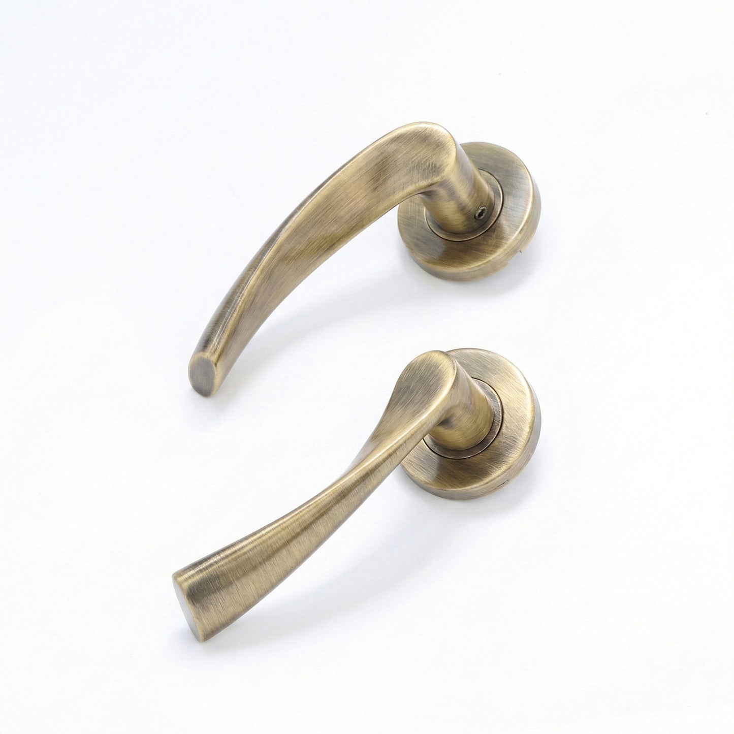 Superior Vega Lever on Round Rose Bathroom Handle Set - Antique Brass