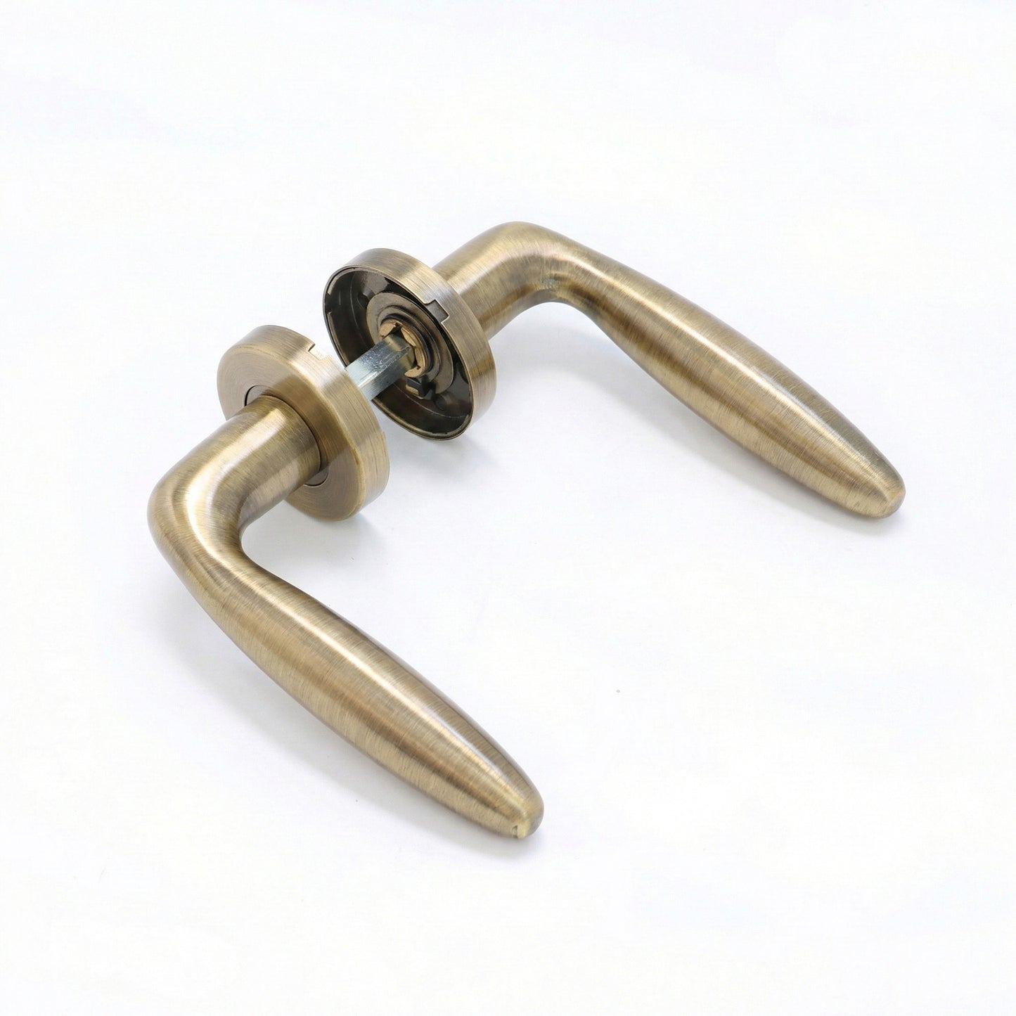 Superior Sirius Lever on Round Rose Bathroom Handle Set - Antique Brass