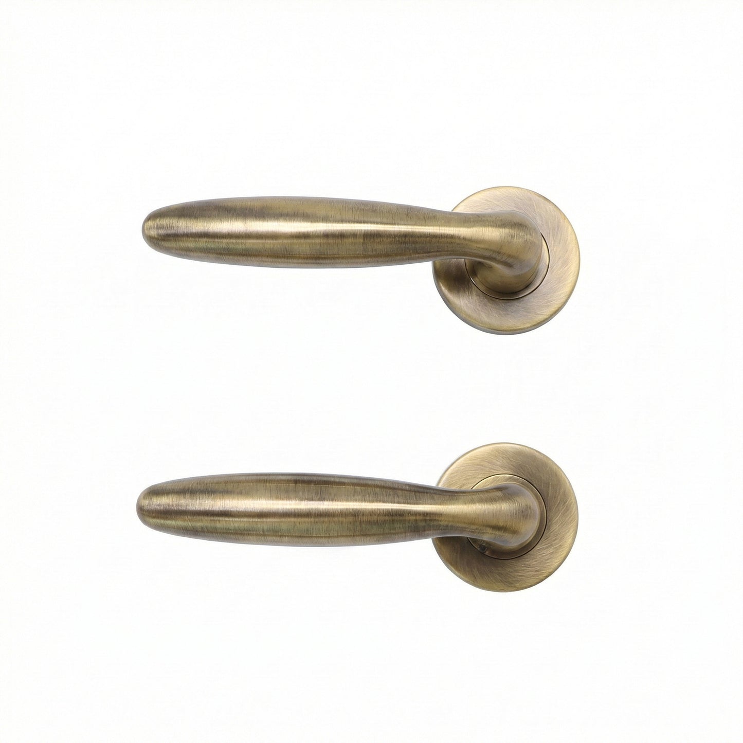 Superior Sirius Lever on Round Rose Bathroom Handle Set - Antique Brass