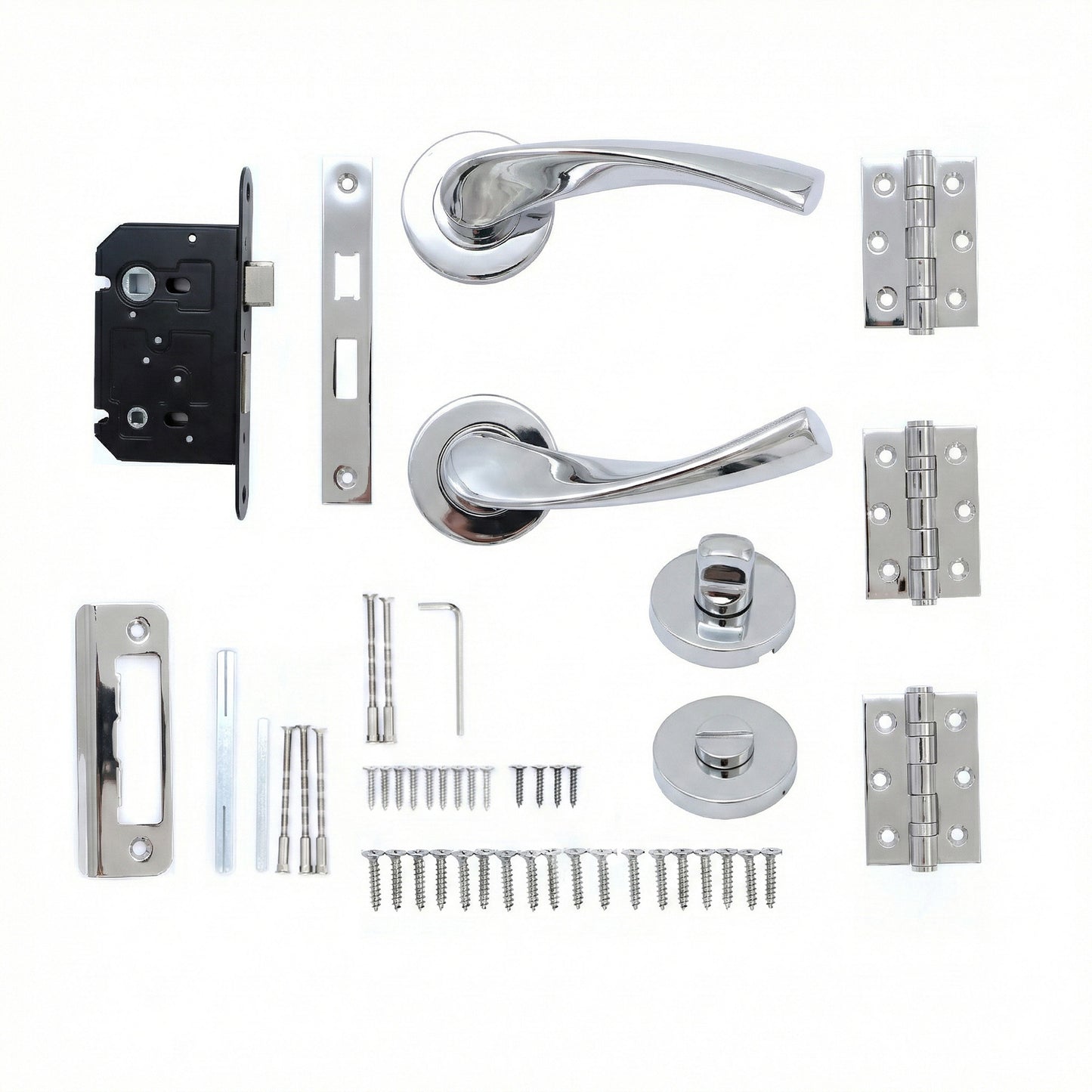 Superior Vega Lever on Round Rose Bathroom Handle Set - Polished Stainless Steel