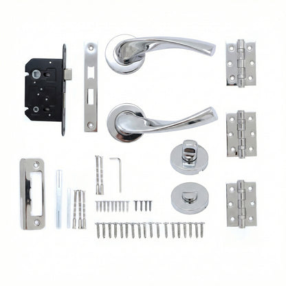 Superior Vega Lever on Round Rose Bathroom Handle Set - Polished Stainless Steel