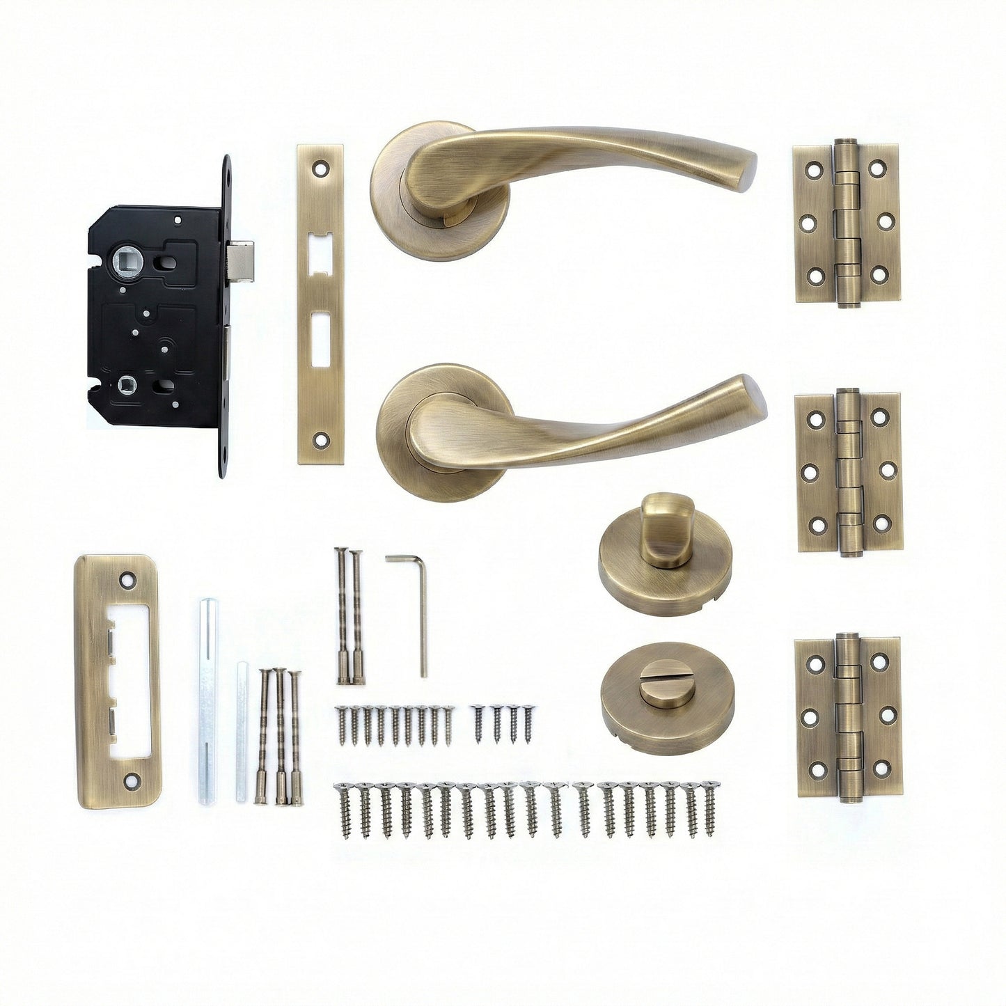 Superior Vega Lever on Round Rose Bathroom Handle Set - Antique Brass