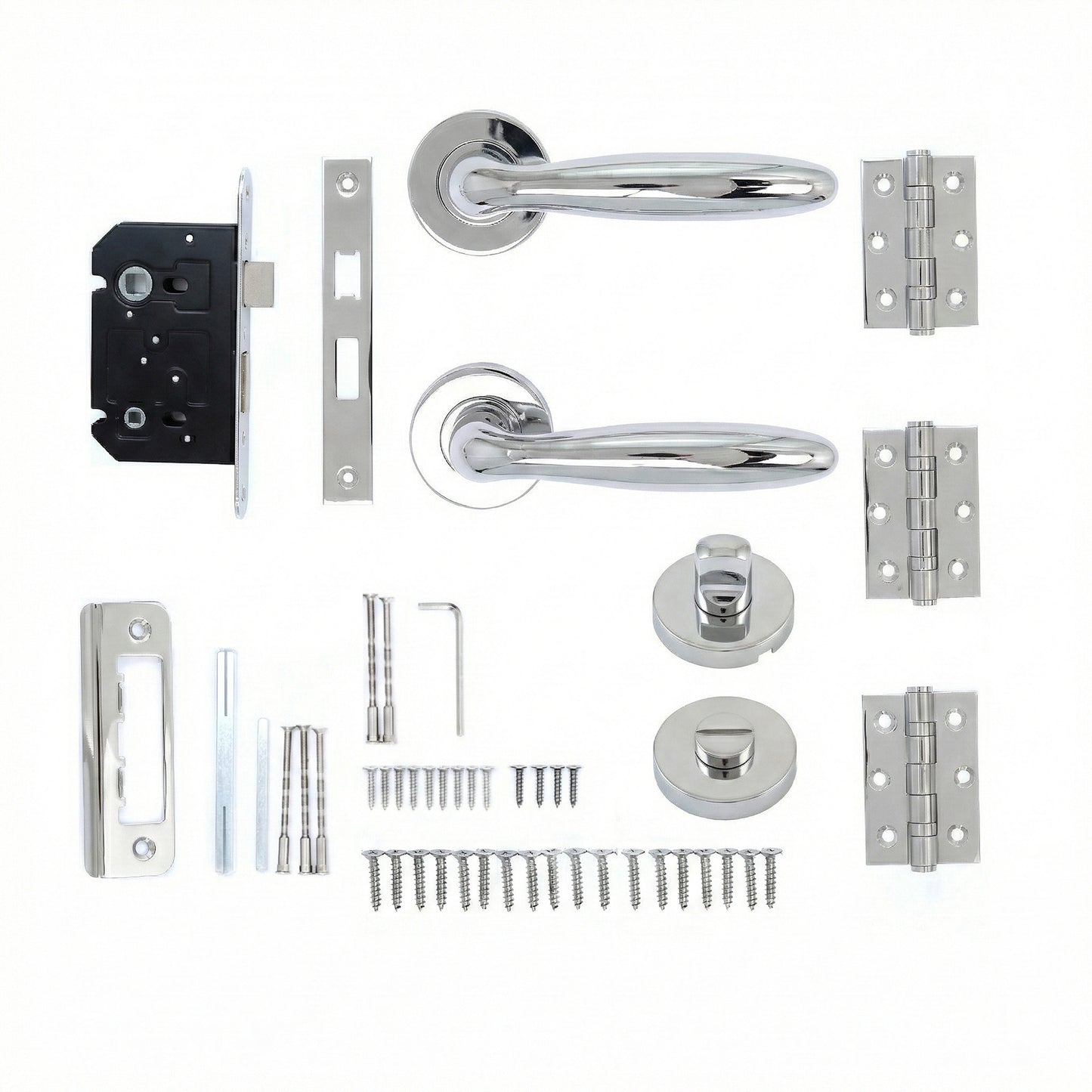 Superior Sirius Lever on Round Rose Bathroom Handle Set - Polished Stainless Steel