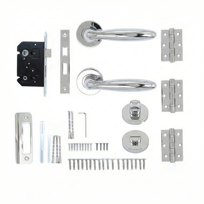 Superior Sirius Lever on Round Rose Bathroom Handle Set - Polished Stainless Steel
