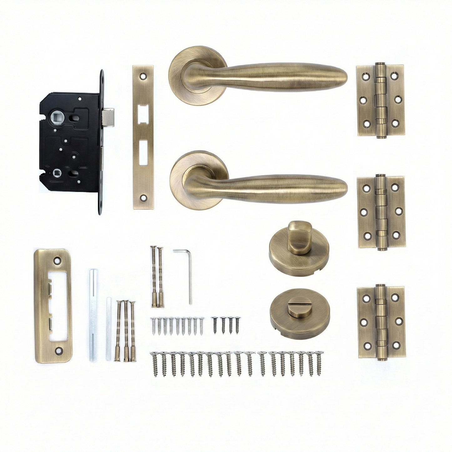 Superior Sirius Lever on Round Rose Bathroom Handle Set - Antique Brass