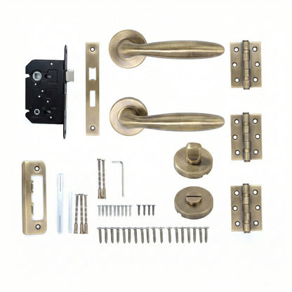Superior Sirius Lever on Round Rose Bathroom Handle Set - Antique Brass