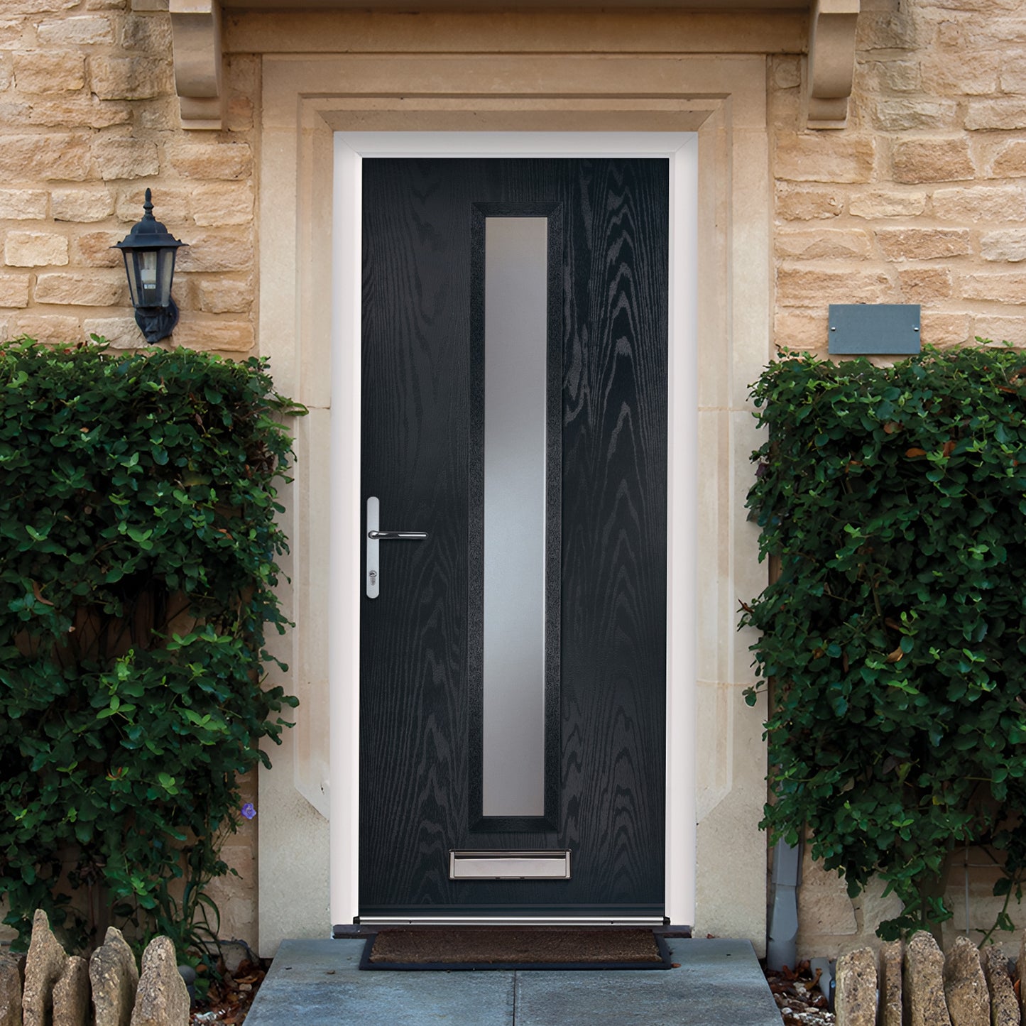 Fryton Anthracite Pre-Hung Satin Obscure Glass Composite Front Door Set
