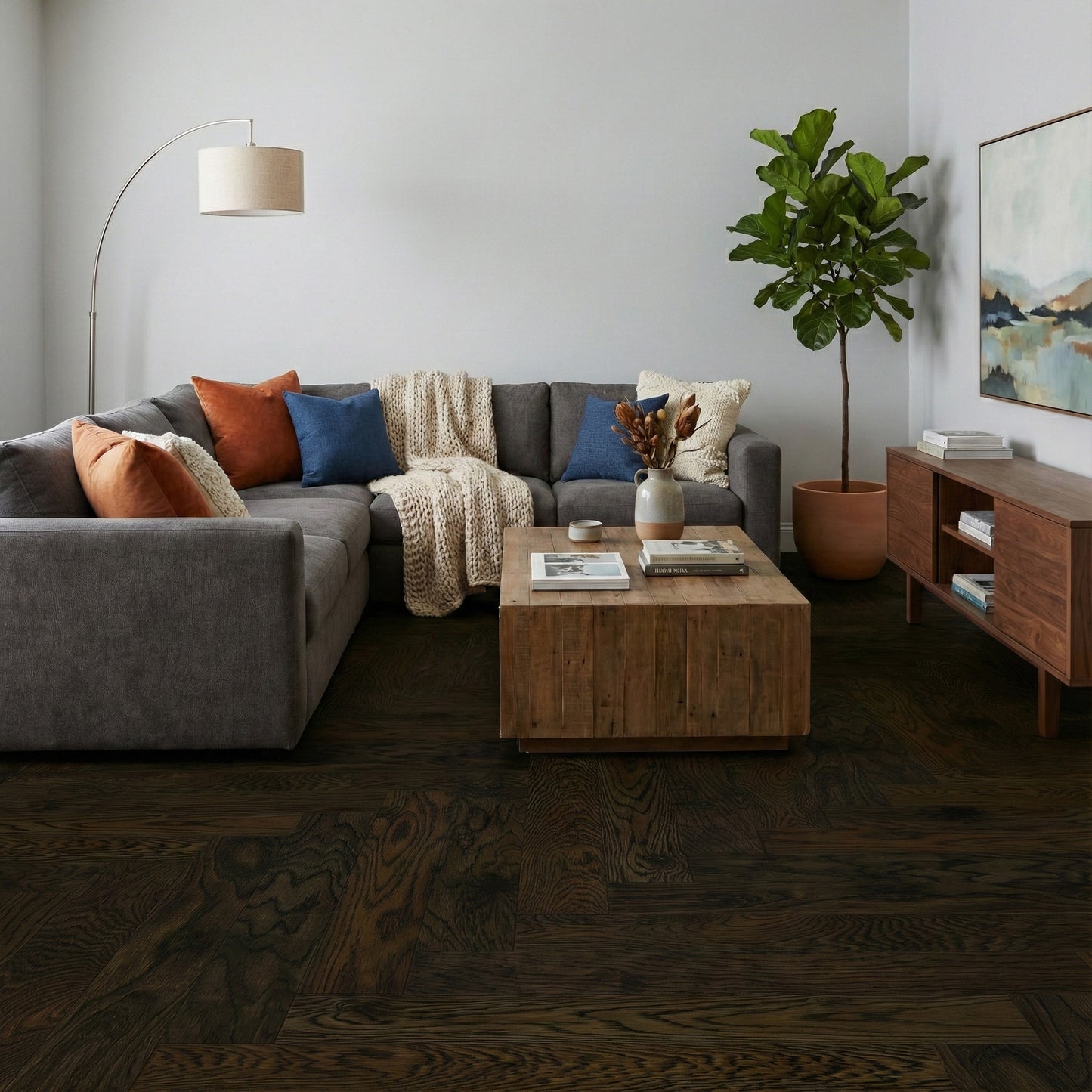 Dark Oak - Herringbone 18mm UV Lacquered Solid Real Wood Flooring