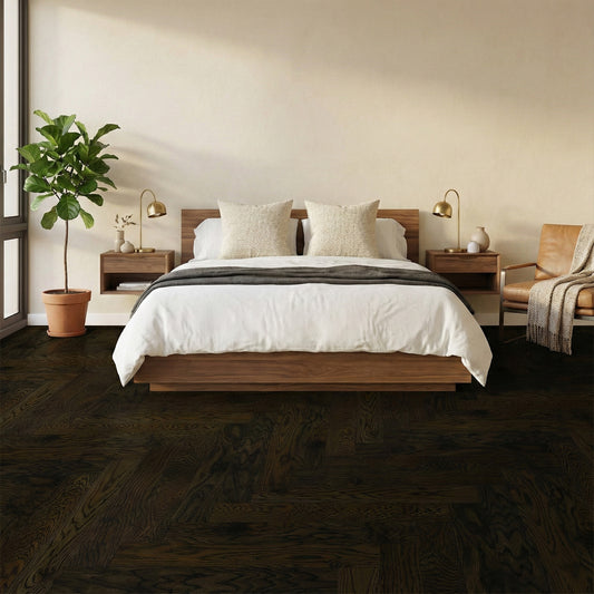 Dark Oak - Herringbone 18mm Brushed and Oiled Solid Real Wood Flooring