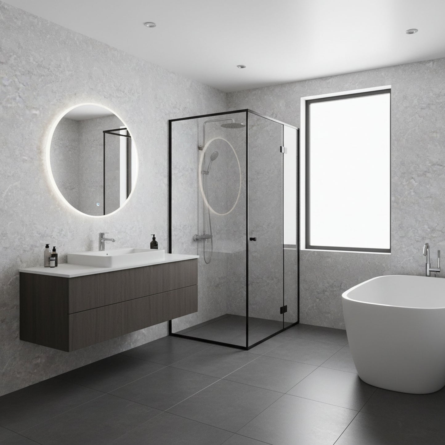 PVC Gloss Shower Wall Panel - Grey Concrete (SP6)