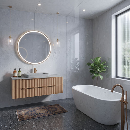 Grey Concrete - PVC Gloss Waterproof Wall Panelling