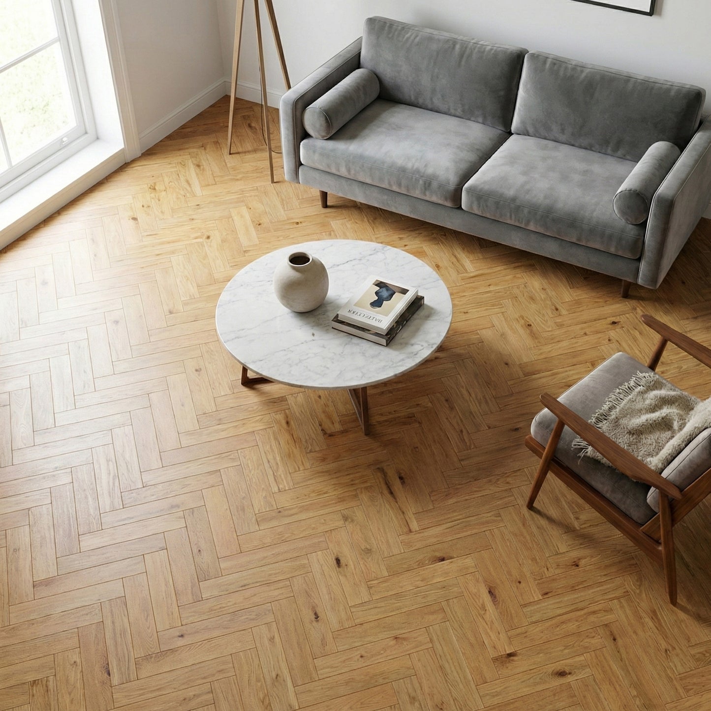 Natural Oak - Herringbone 14mm Brushed and Oiled Engineered Real Wood Flooring