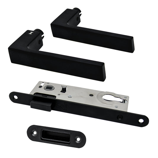 Studio Industrial Square Rose Euro Lock Door Handle Set - Matt Black (1317)