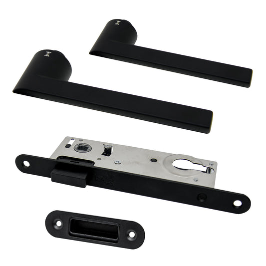 Studio Industrial Round Rose Euro Lock Door Handle Set - Matt Black (1205)