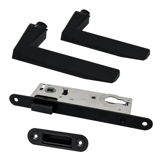 Studio Industrial Square Rose Euro Lock Door Handle Set - Matt Black (1351)