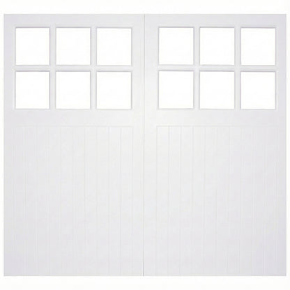 White Painted External 6 Light Obscure Glass Framed, Ledged & Braced Garage Door