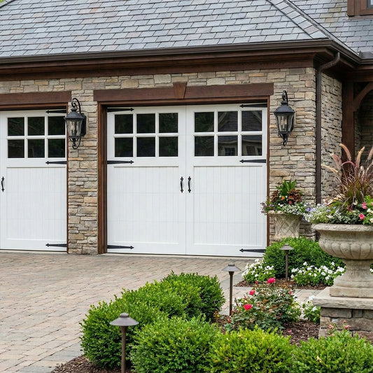 White Painted External 6 Light Obscure Glass Framed, Ledged & Braced Garage Door (LIBRGAR301-WP)