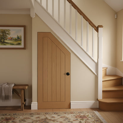 Oak Internal Fully Finished Farley Angled Under-Stair Made-to-Measure Cupboard FD30 Fire Door