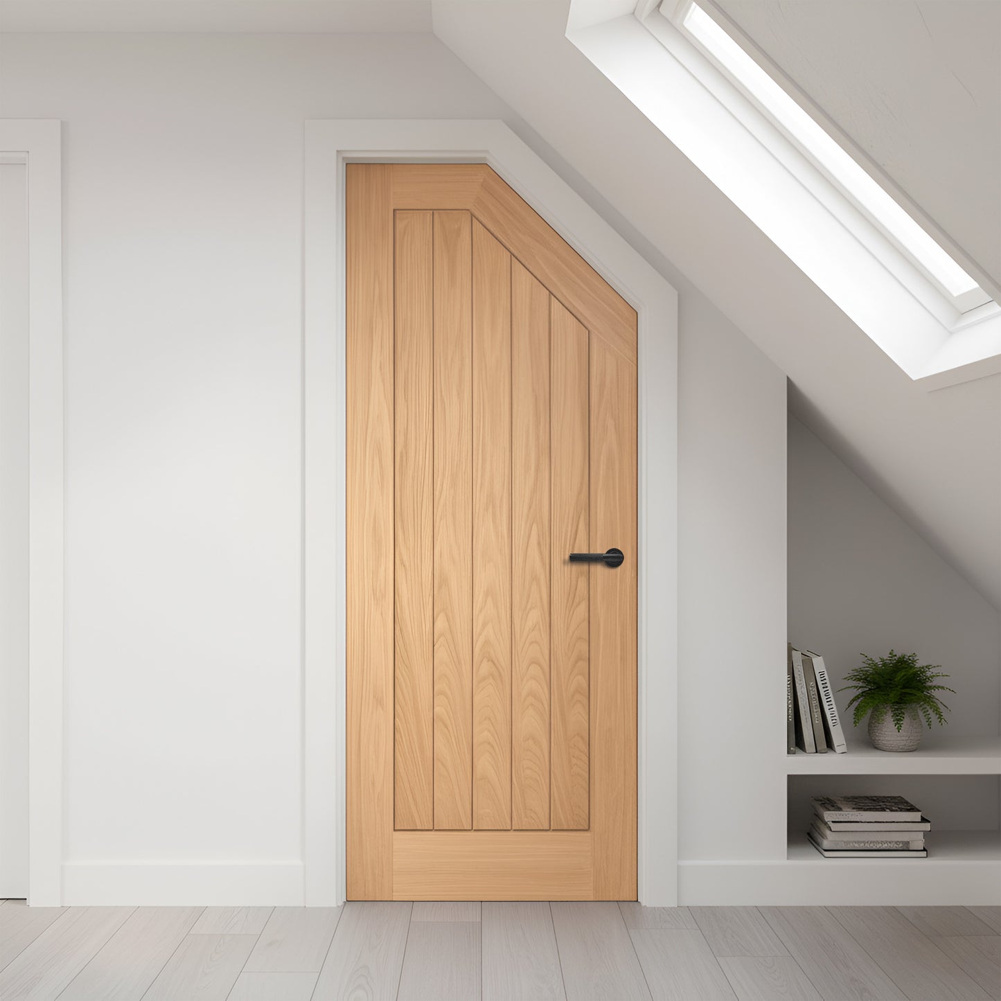 Oak Internal Unfinished Farley Angled Under-Stair Made-to-Measure Cupboard FD30 Fire Door