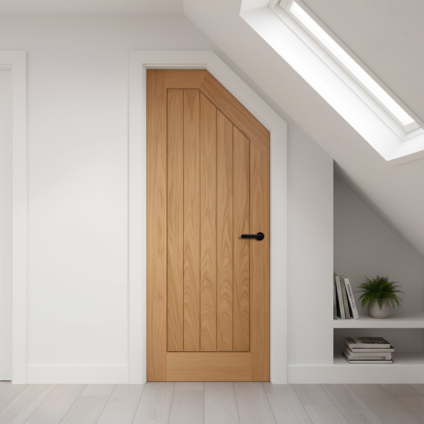 Oak Internal Fully Finished Farley Angled Under-Stair Made-to-Measure Cupboard FD30 Fire Door