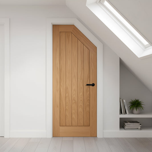 Oak Internal Fully Finished Farley Angled Under-Stair Made-to-Measure Cupboard FD30 Fire Door