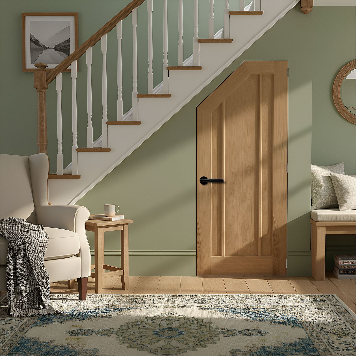 Oak Internal Unfinished Toledo Angled Under-Stair Made-to-Measure Cupboard Door