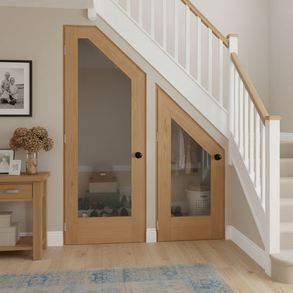 Oak Internal Unfinished Pattern 10 Clear Glass Angled Under-Stair Made-to-Measure Cupboard Door